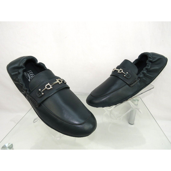FERRAGAMO ASTURE GREEN LEATHER GANCINI BIT MOCCASIN DRIVING LOAFERS US 10.5 M main image 4